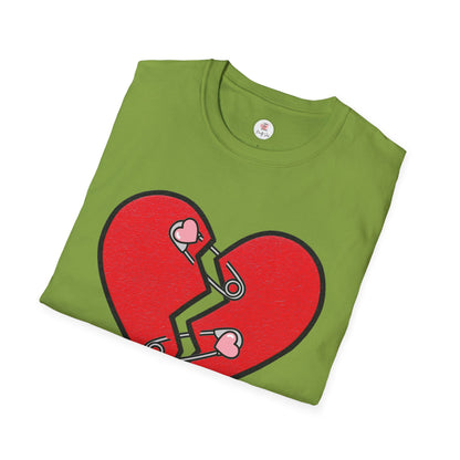 Mended Broken Heart T-Shirt —  Cracked Heart with Safety Pins Graphic