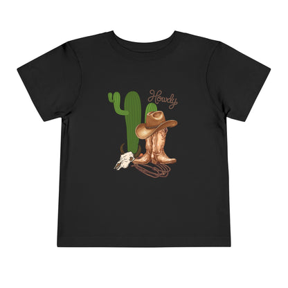 Howdy Cowboy Toddler Tee — Western Cactus, Boots & Skull Kids Shirt