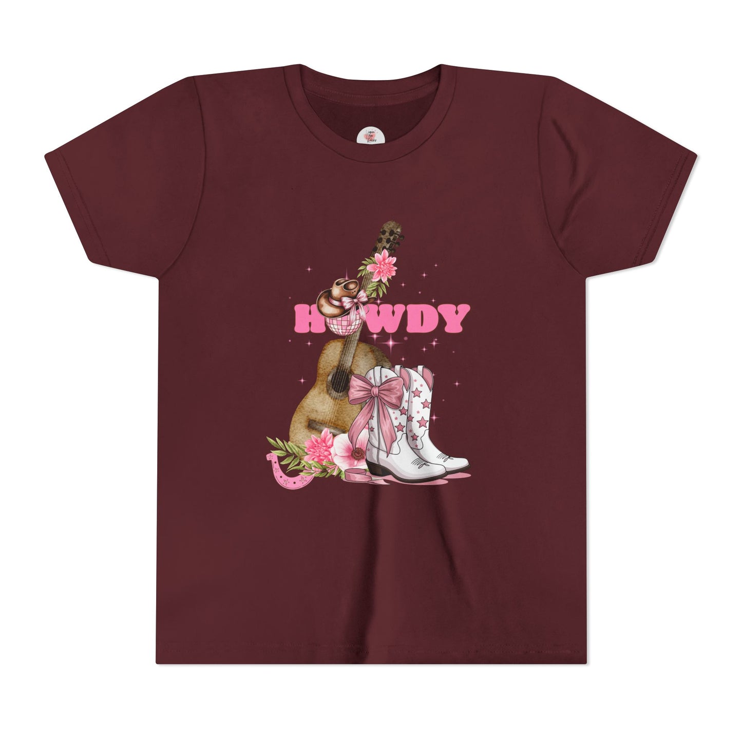 Howdy Pink Cowboy Boots & Guitar Youth Tee — Cute Western T-Shirt