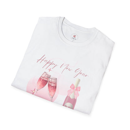 New Year Pink Champagne T-Shirt — "Happy New Year" Celebration Tee