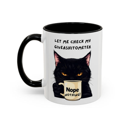 Coffee Mug - Black Cat "Let Me Check My Giveashitometer" Nope Nothing!  Funny 11/15 oz Mug
