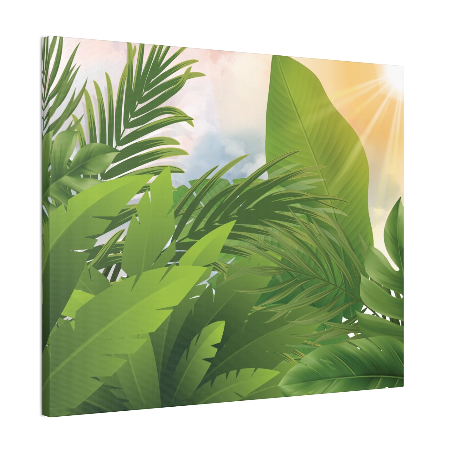 Tropical Leaves Canvas Wall Art – Green Jungle Sunlight Stretched Canvas