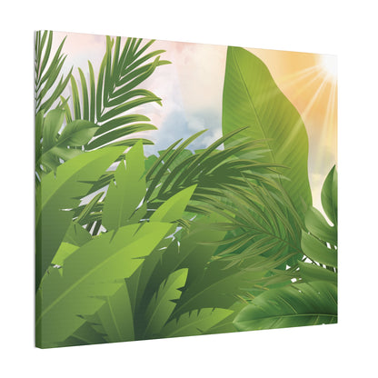 Tropical Leaves Canvas Wall Art – Green Jungle Sunlight Stretched Canvas