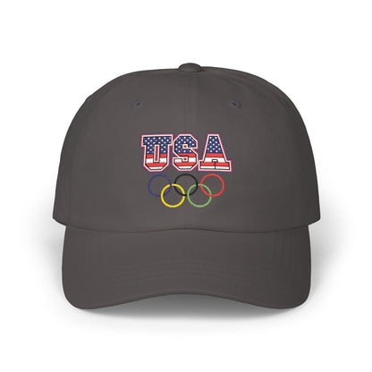 Team USA, and Olympic Rings Embroidered  Dad Cap — Patriotic Sports Baseball Hat