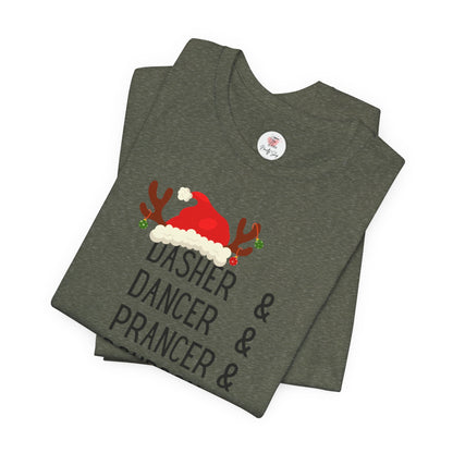 Christmas Reindeer Tee — "Dasher & Dancer & Prancer & Bourbon & Bourbon & Bourbon" Holiday Shirt