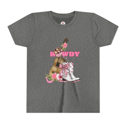 Howdy Pink Cowboy Boots & Guitar Youth Tee — Cute Western T-Shirt
