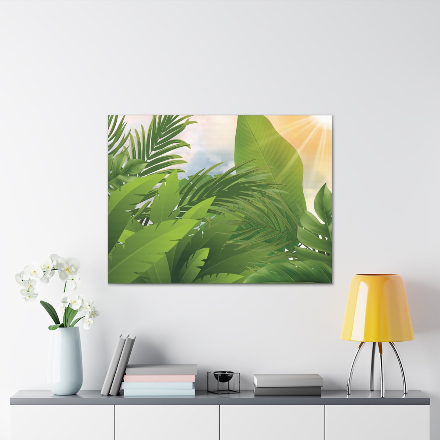 Tropical Leaves Canvas Wall Art – Green Jungle Sunlight Stretched Canvas