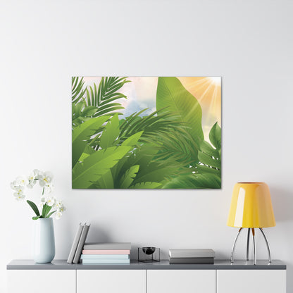 Tropical Leaves Canvas Wall Art – Green Jungle Sunlight Stretched Canvas