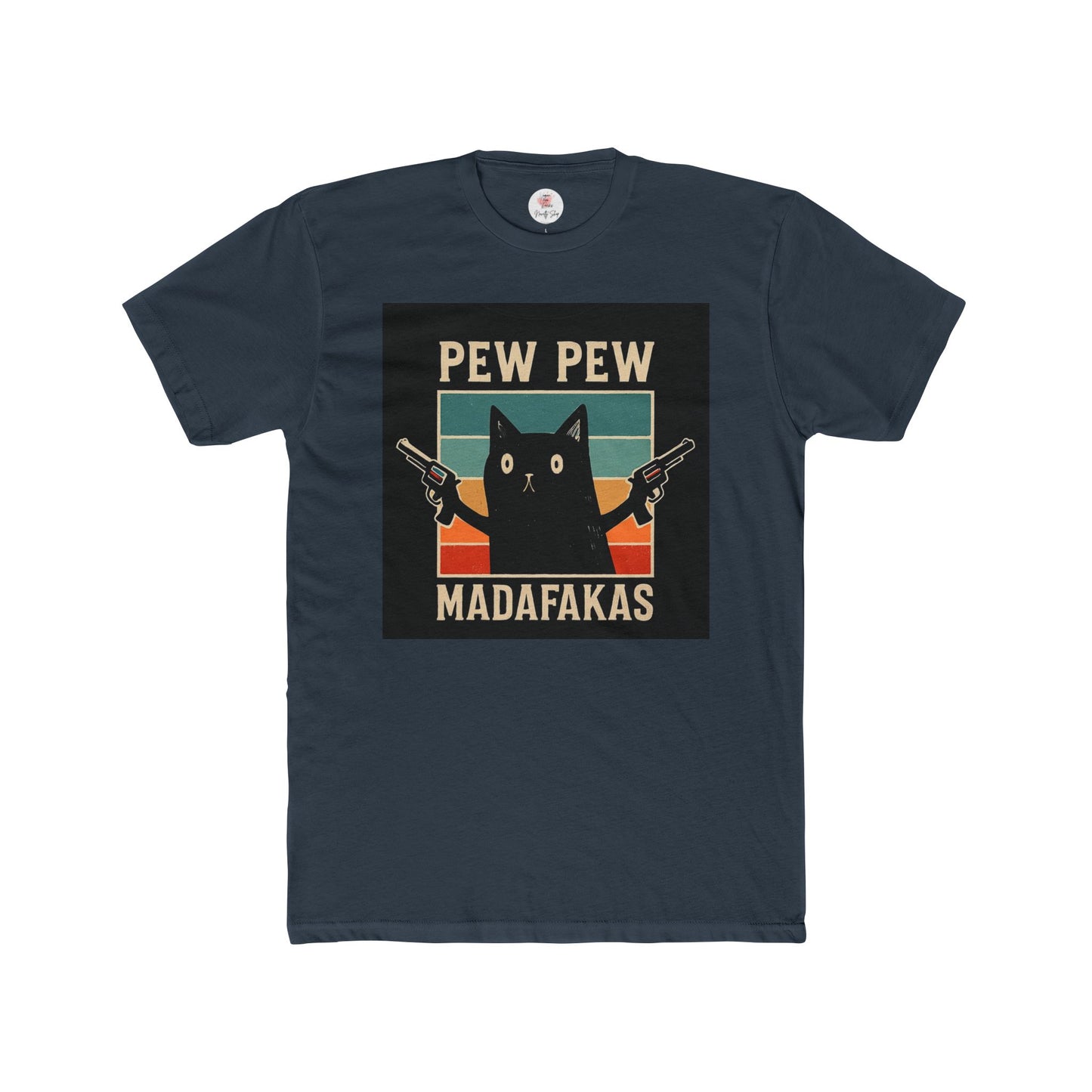Funny Cat Pew Pew Madafakas Crew Neck T-Shirt