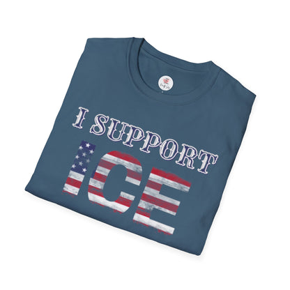 I Support ICE T-Shirt — American Flag Distressed Design