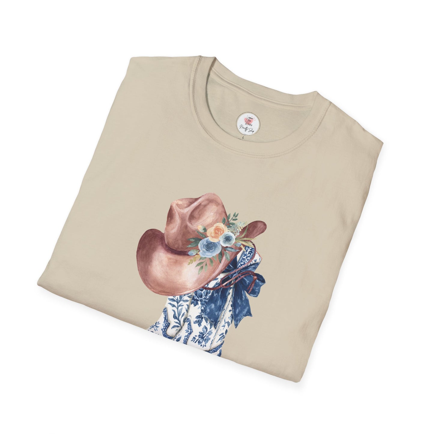 Cowgirl Boots & Hat T-Shirt — Blue Floral Western Graphic Tee