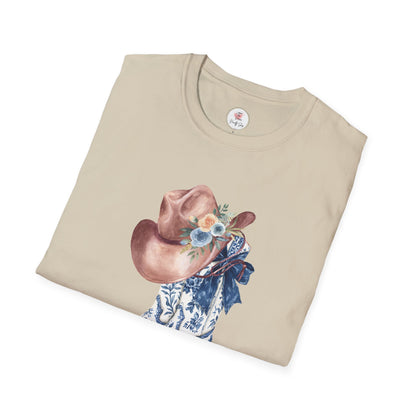 Cowgirl Boots & Hat T-Shirt — Blue Floral Western Graphic Tee