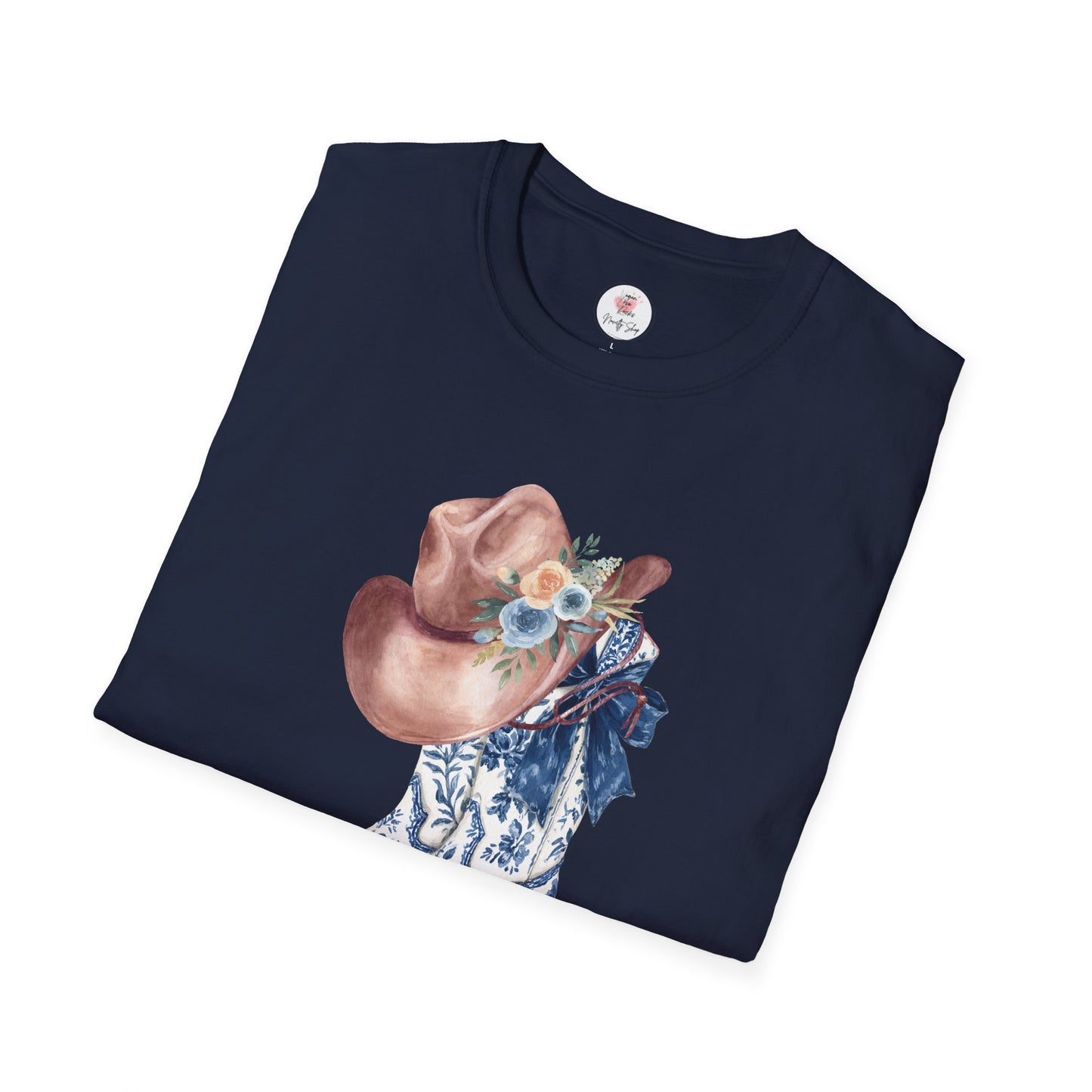 Cowgirl Boots & Hat T-Shirt — Blue Floral Western Graphic Tee