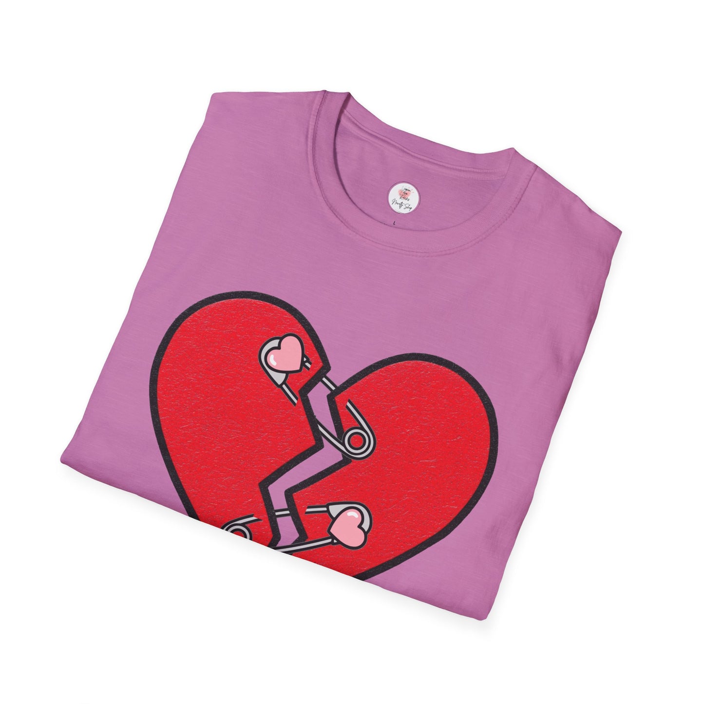 Mended Broken Heart T-Shirt —  Cracked Heart with Safety Pins Graphic
