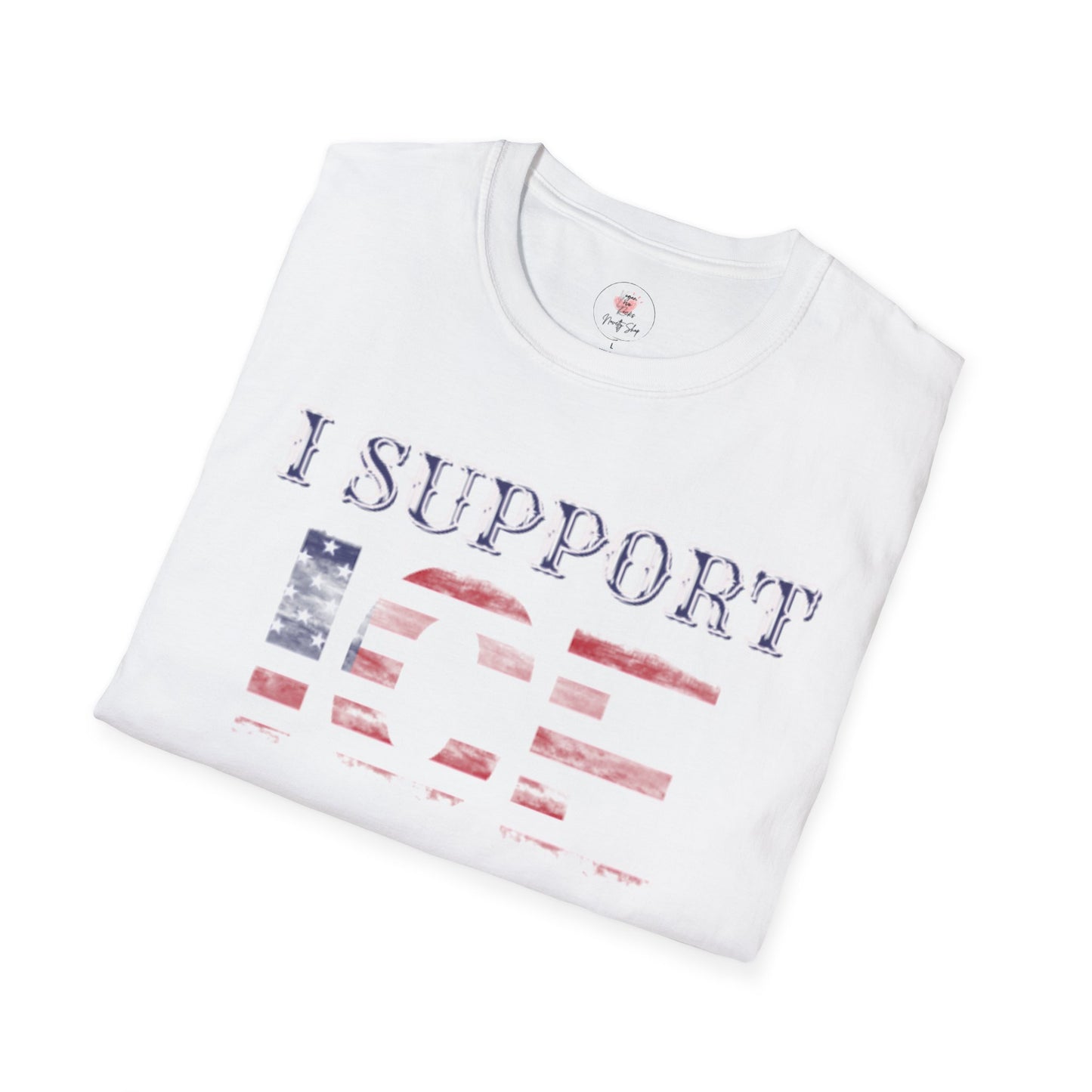 I Support ICE T-Shirt — American Flag Distressed Design