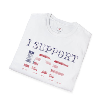 I Support ICE T-Shirt — American Flag Distressed Design