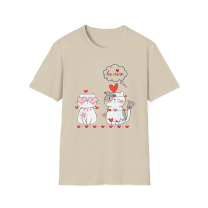 Valentine Cat Couple T-Shirt — "Be Mine" Cute Heart Kittens Tee