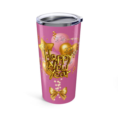 Happy New Year 20oz Pink Star & Hearts Tumbler — Sparkling Gold Travel Cup