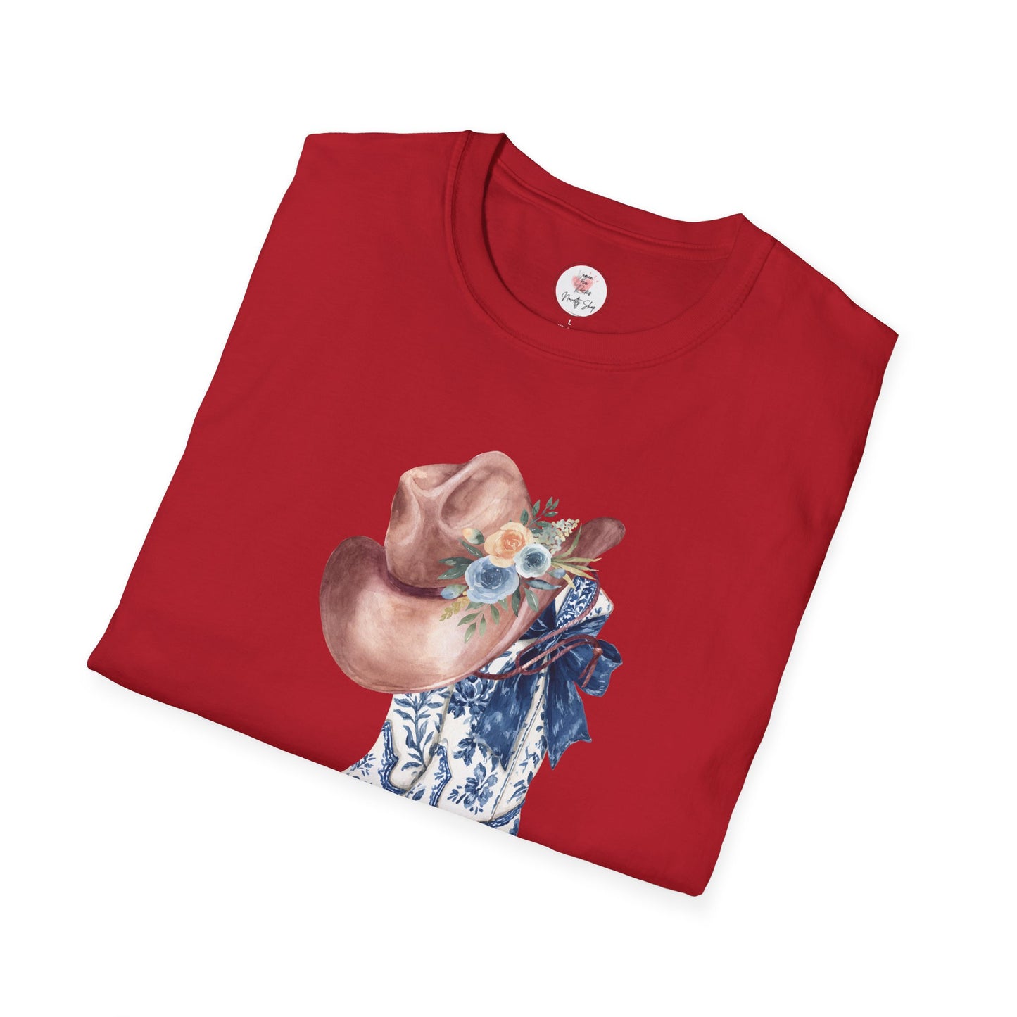 Cowgirl Boots & Hat T-Shirt — Blue Floral Western Graphic Tee