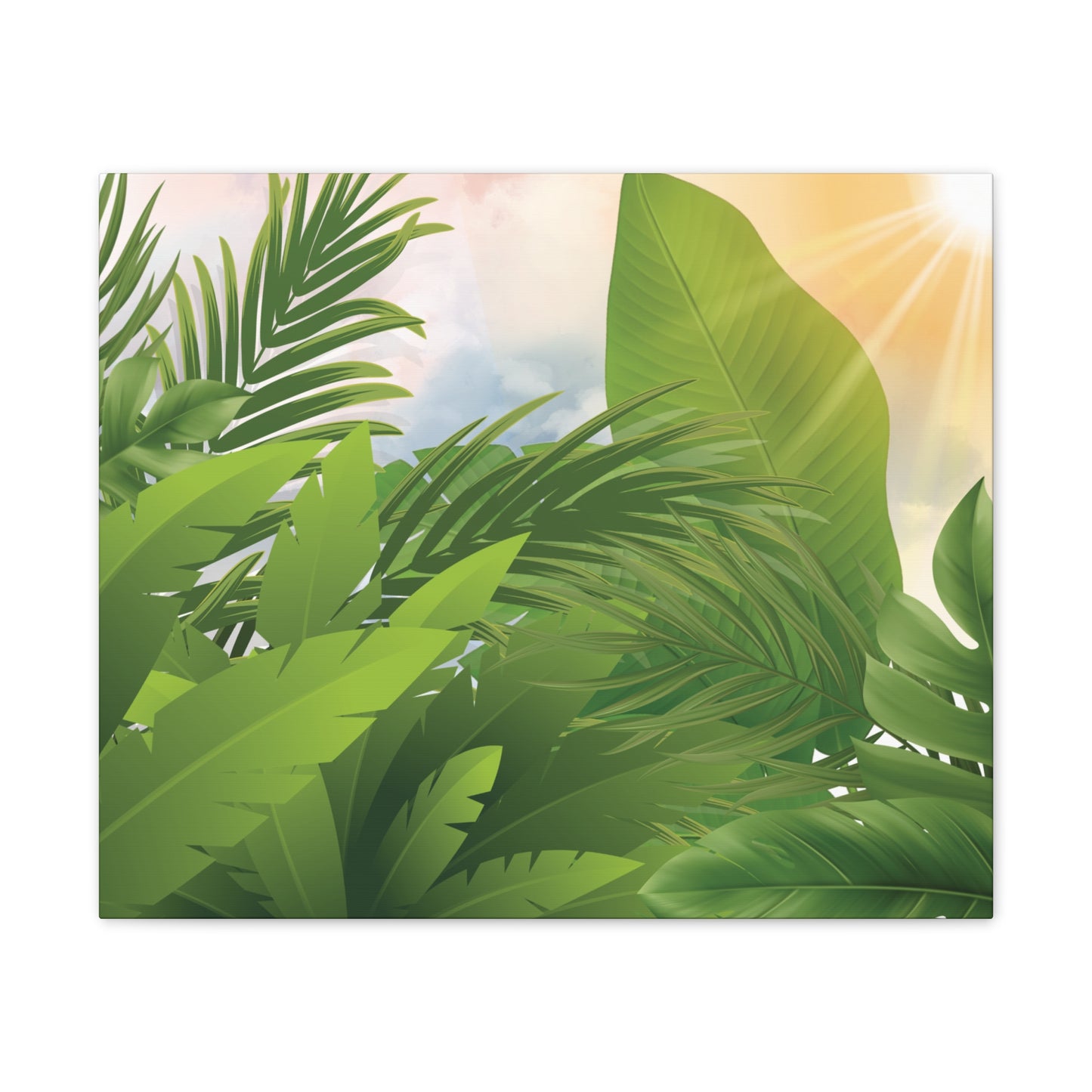 Tropical Leaves Canvas Wall Art – Green Jungle Sunlight Stretched Canvas