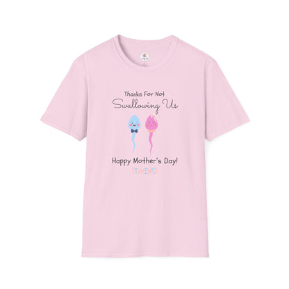Mother’s Day Twins T-Shirt — “Thanks For Not Swallowing Us” Cute Sperm Cartoon Tee