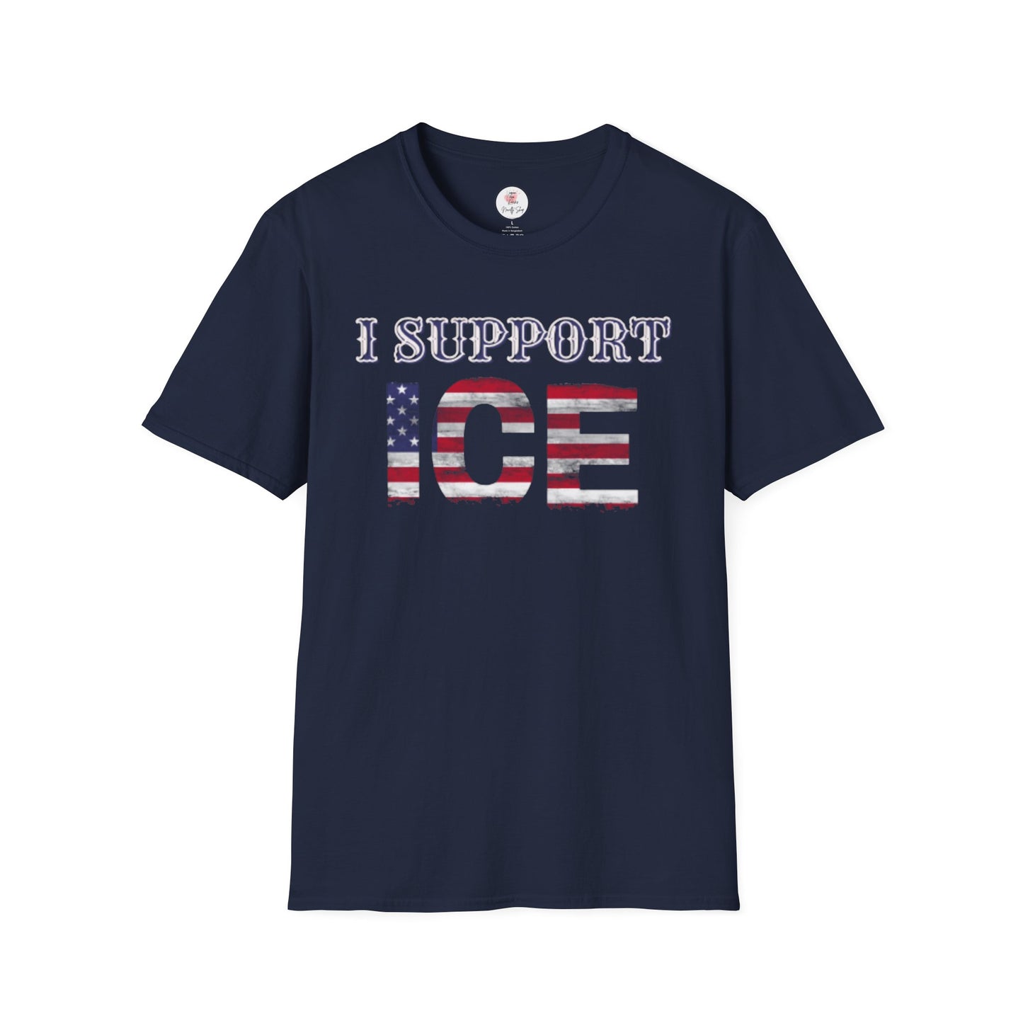 I Support ICE T-Shirt — American Flag Distressed Design