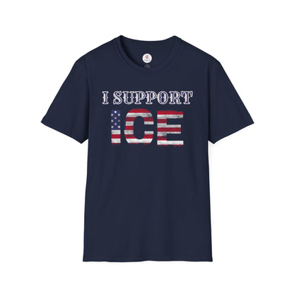 I Support ICE T-Shirt — American Flag Distressed Design