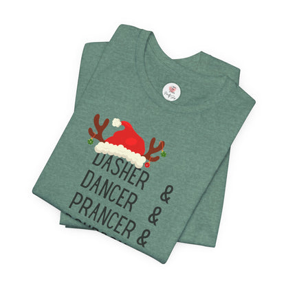 Christmas Reindeer Tee — "Dasher & Dancer & Prancer & Bourbon & Bourbon & Bourbon" Holiday Shirt