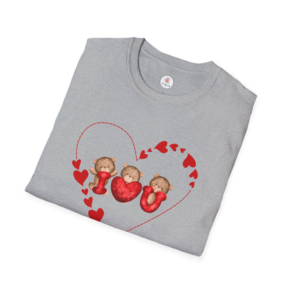 Valentine Teddy Trio Heart T-Shirt – I Love You Cute Bears Valentine Tee