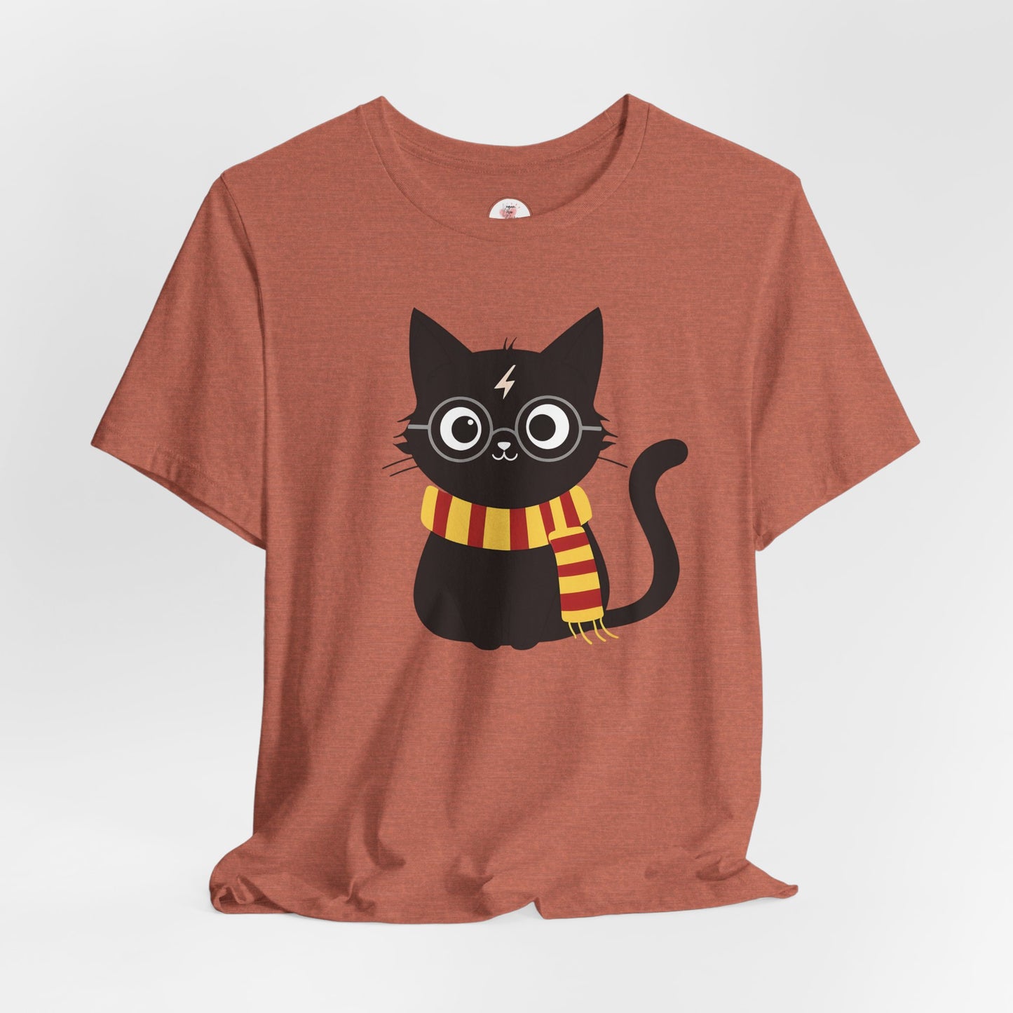 Wizard Cat Graphic Tee – Cute Black Cat with Scarf & Lightning Bolt