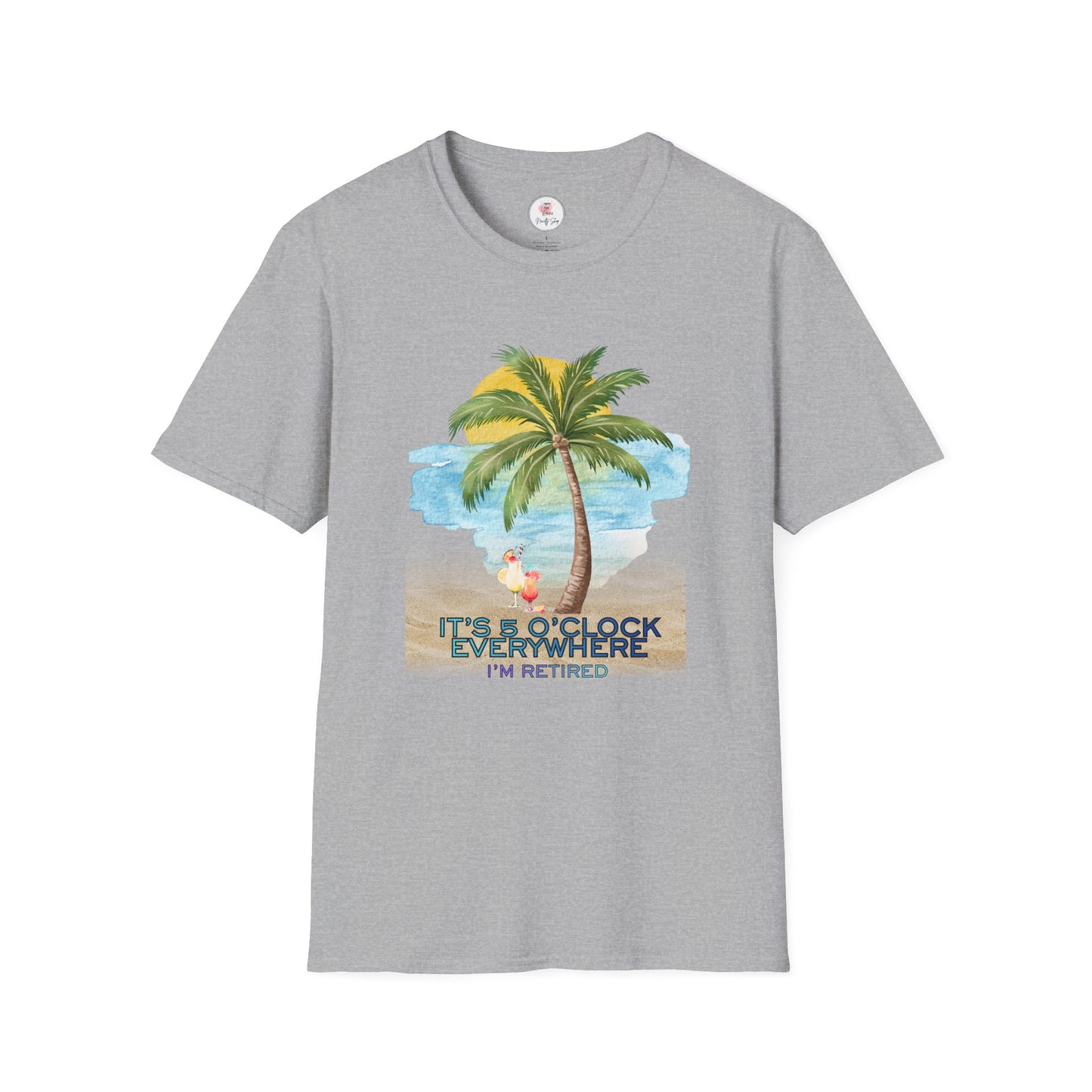 Retirement T-Shirt — "It's 5 O'Clock Everywhere" Tropical Vacation Tee