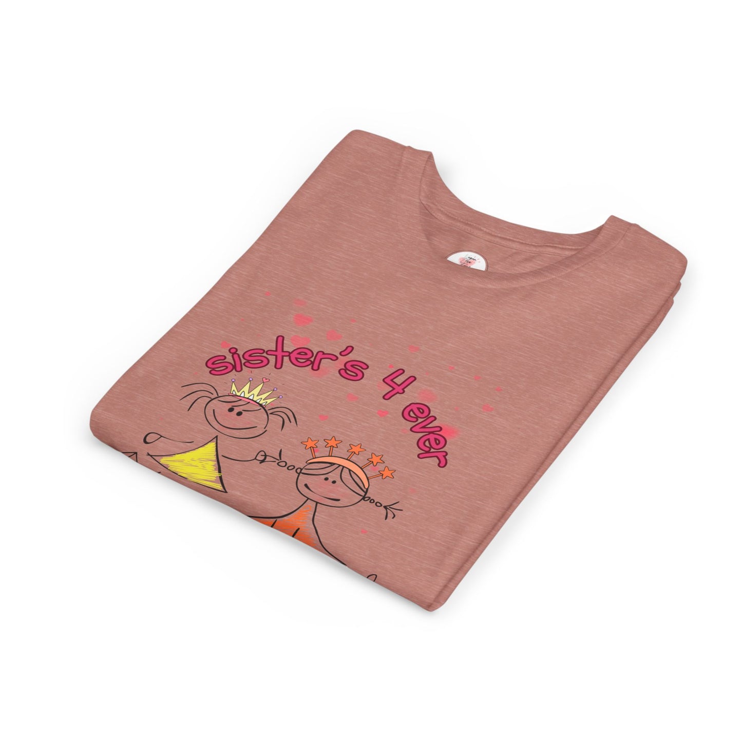 Sisters 4 Ever Youth Tee — Cute Hand-Drawn Sisterhood Kids Shirt