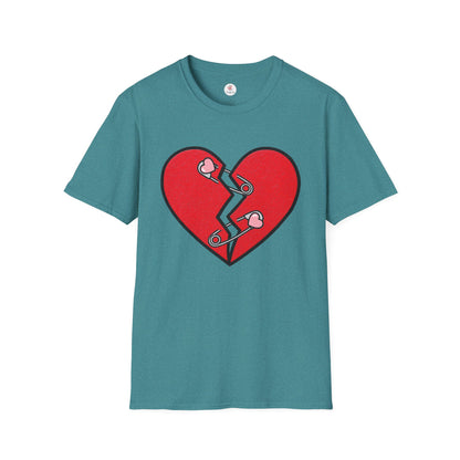 Mended Broken Heart T-Shirt —  Cracked Heart with Safety Pins Graphic
