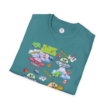 Planet Mooolah Game T-Shirt — Cute Colorful Spaceship Casino Graphic Tee
