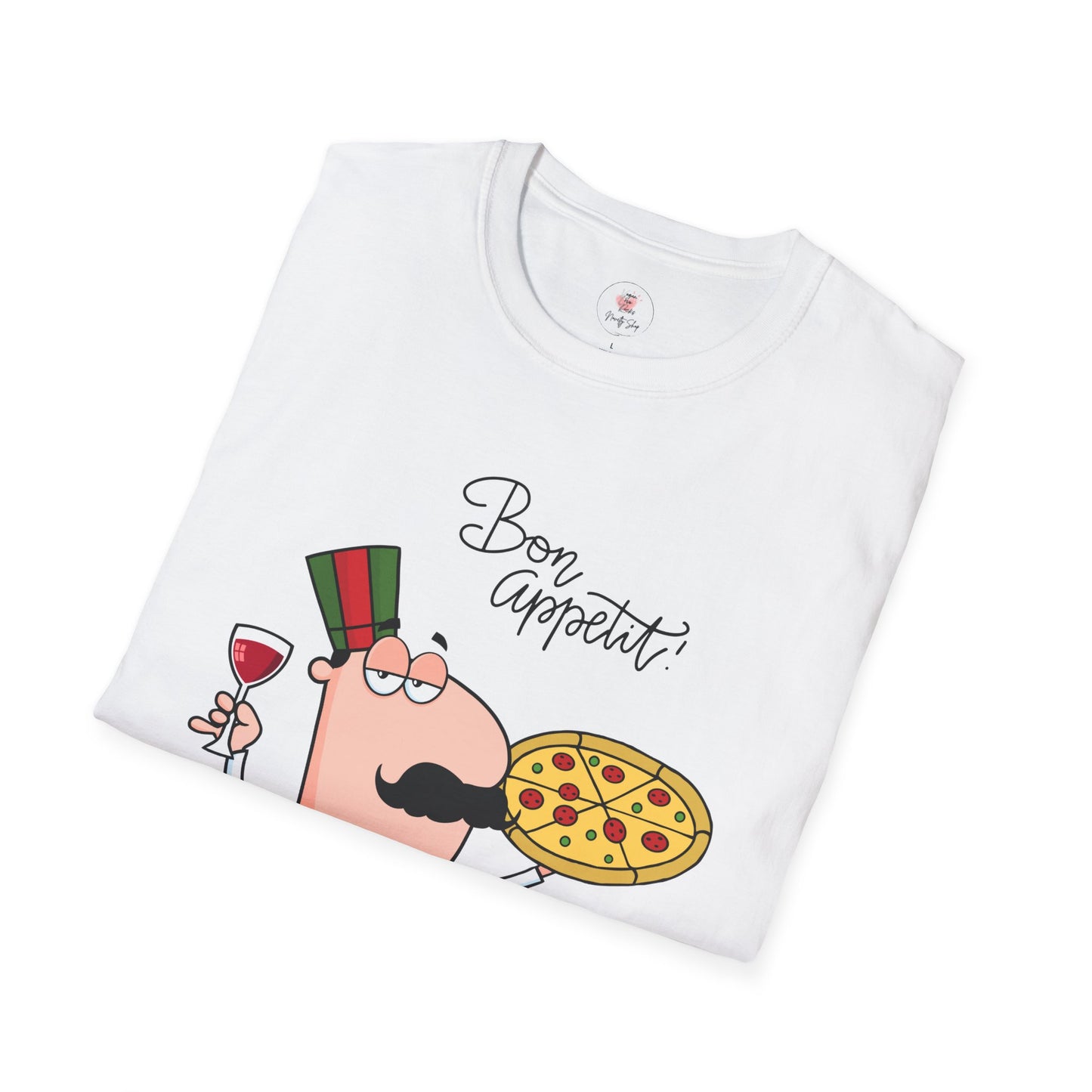 Pizza Chef T-Shirt – "Bon Appetit" Cartoon Italian Pizza & Wine Tee
