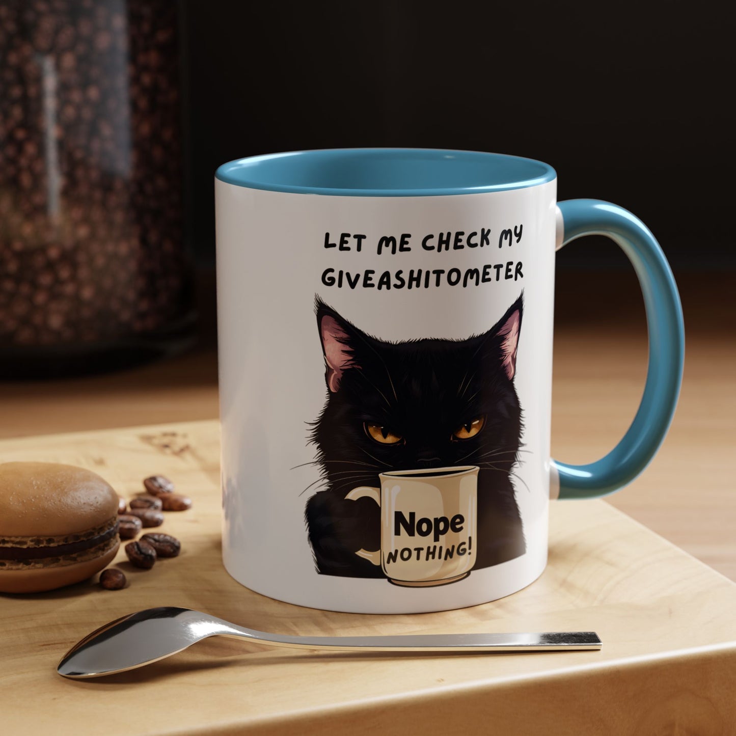 Coffee Mug - Black Cat "Let Me Check My Giveashitometer" Nope Nothing!  Funny 11/15 oz Mug