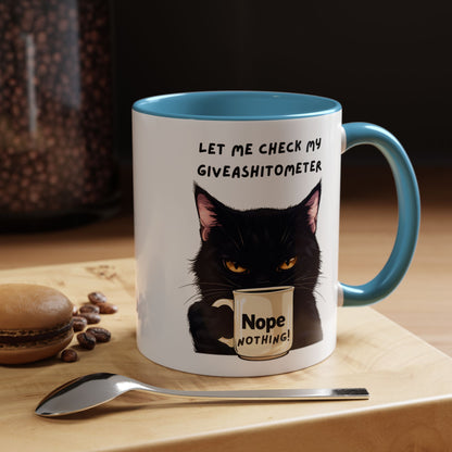 Coffee Mug - Black Cat "Let Me Check My Giveashitometer" Nope Nothing!  Funny 11/15 oz Mug