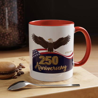 America's 250th Anniversary Eagle Accent Coffee Mug - Patriotic American Flag Design 11 oz and 15 oz
