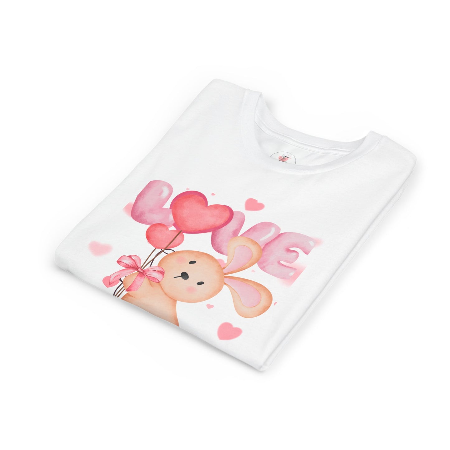 Kids Love Bunny T‑Shirt – Cute Pink Heart Balloons Youth Tee