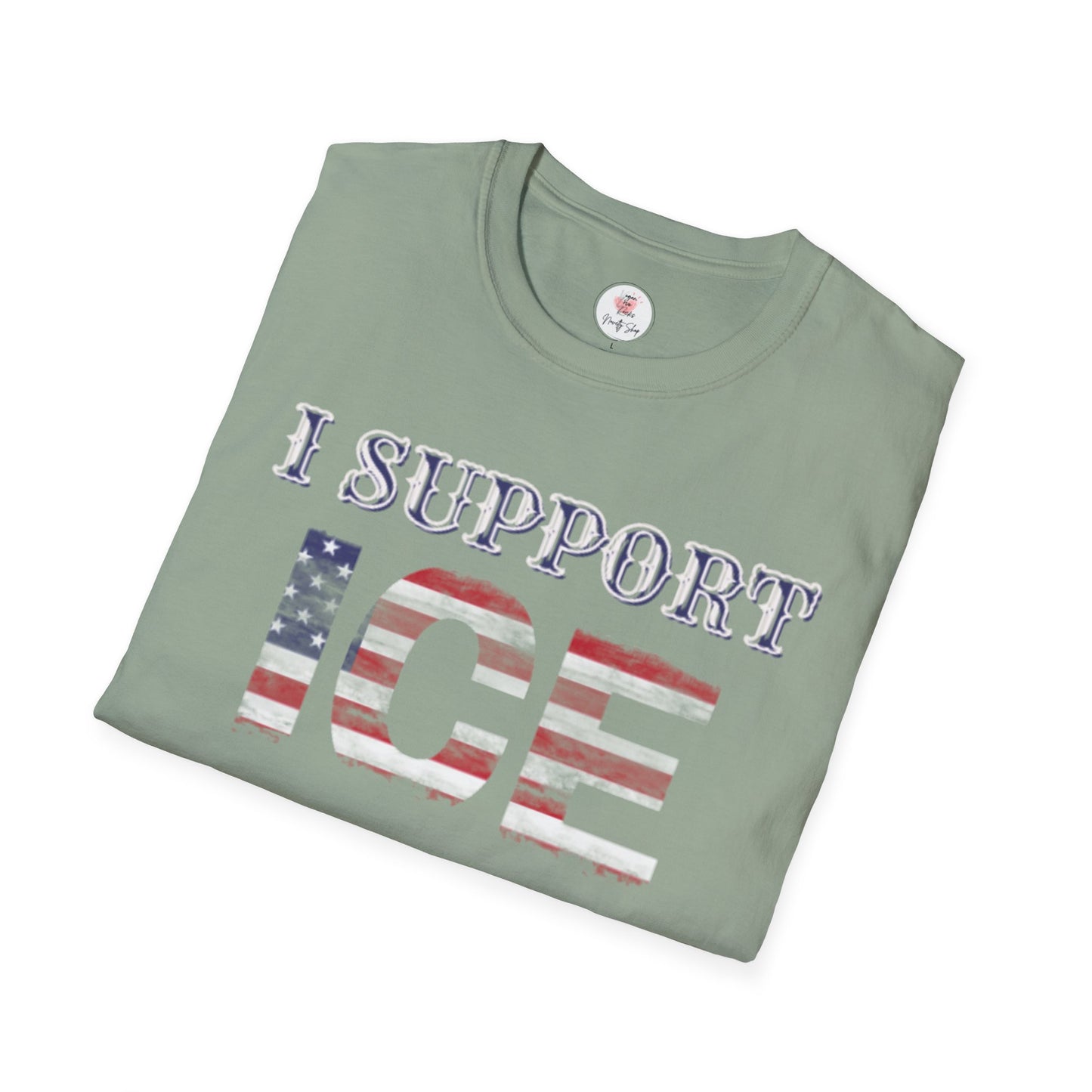 I Support ICE T-Shirt — American Flag Distressed Design