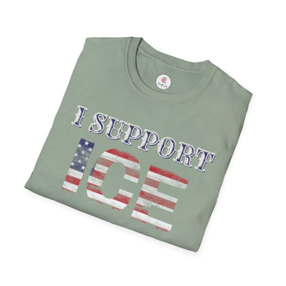 I Support ICE T-Shirt — American Flag Distressed Design