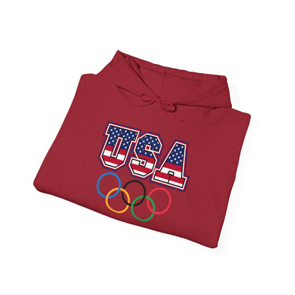 Team USA Olympic Rings Hoodie — American Flag Sports Fan Pullover