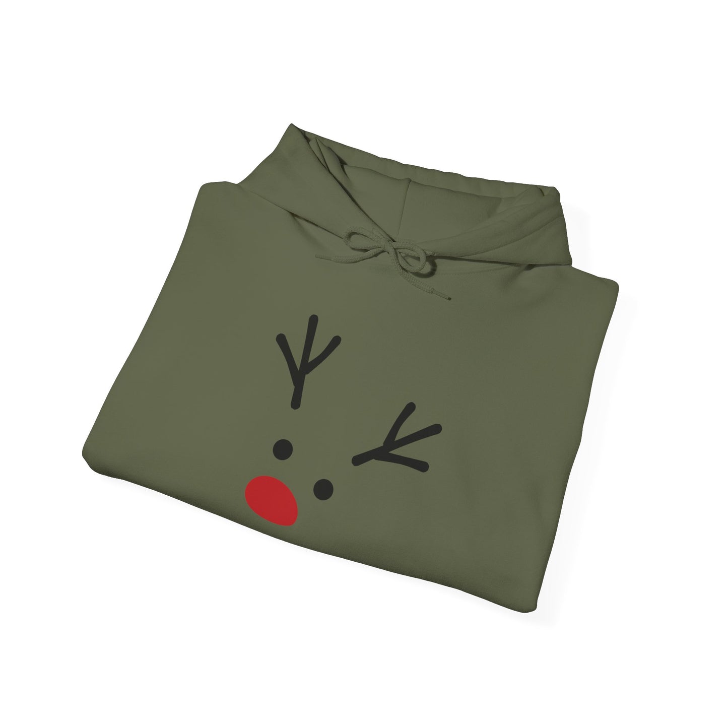 Cute Minimal Reindeer Hoodie — Red Nose Christmas Sweatshirt