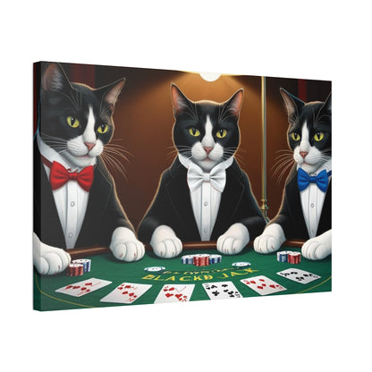 Patriotic Cats Blackjack Night Canvas Print — Tuxedo Cats with Red, White & Blue Bowties