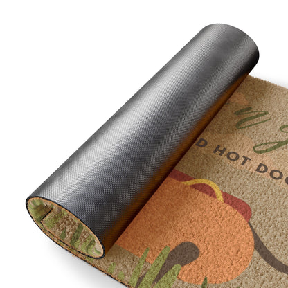 Doormat — "Greetings: Hope You Enjoy a Good Hot Dog" Dachshund Hot Dog Welcome Mat