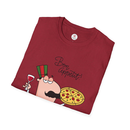 Pizza Chef T-Shirt – "Bon Appetit" Cartoon Italian Pizza & Wine Tee