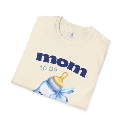 Mom -To-Be Blue Baby Bottle Tee — New Mom Announcement Shirt