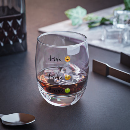 Whiskey Glass — "Drink, Drank, Drunk" Emoji Funny Rocks Glass