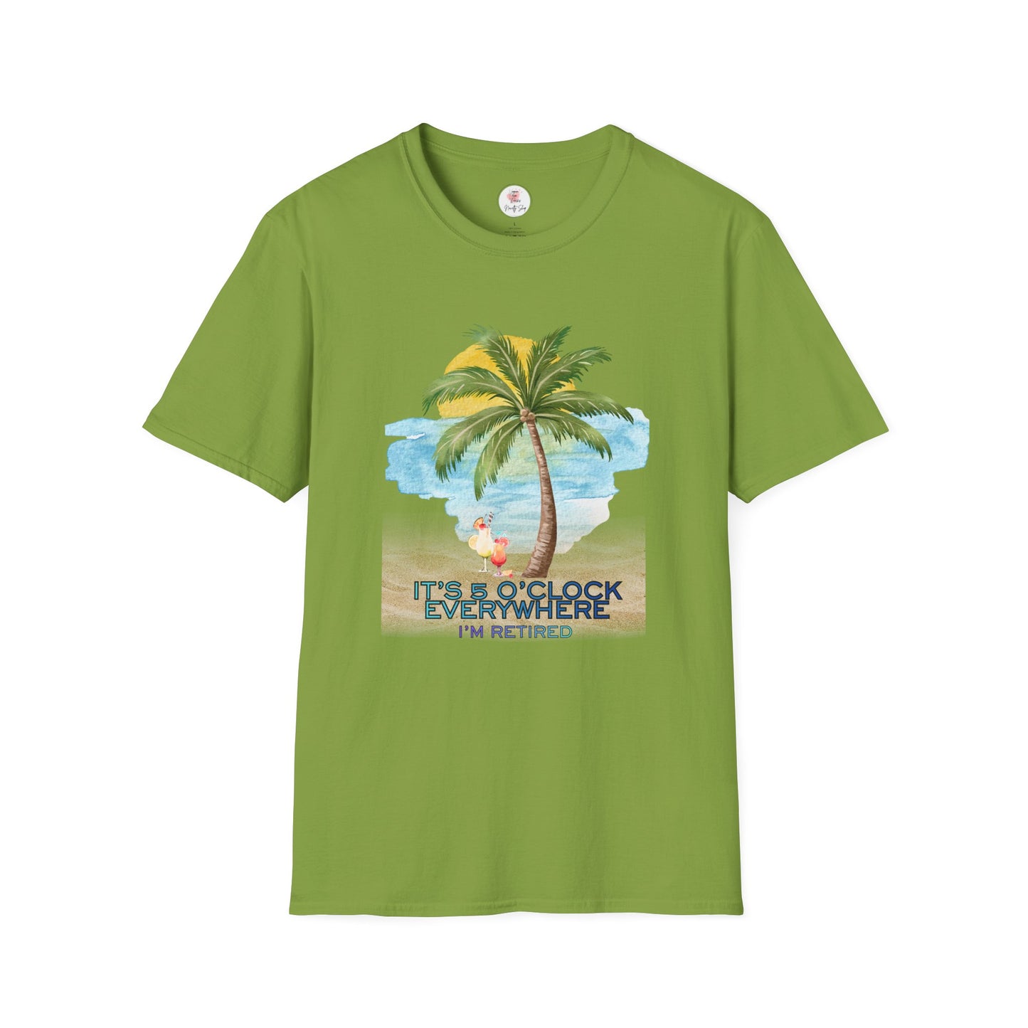Retirement T-Shirt — "It's 5 O'Clock Everywhere" Tropical Vacation Tee
