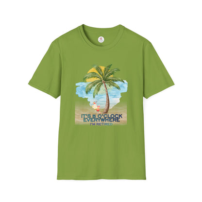 Retirement T-Shirt — "It's 5 O'Clock Everywhere" Tropical Vacation Tee